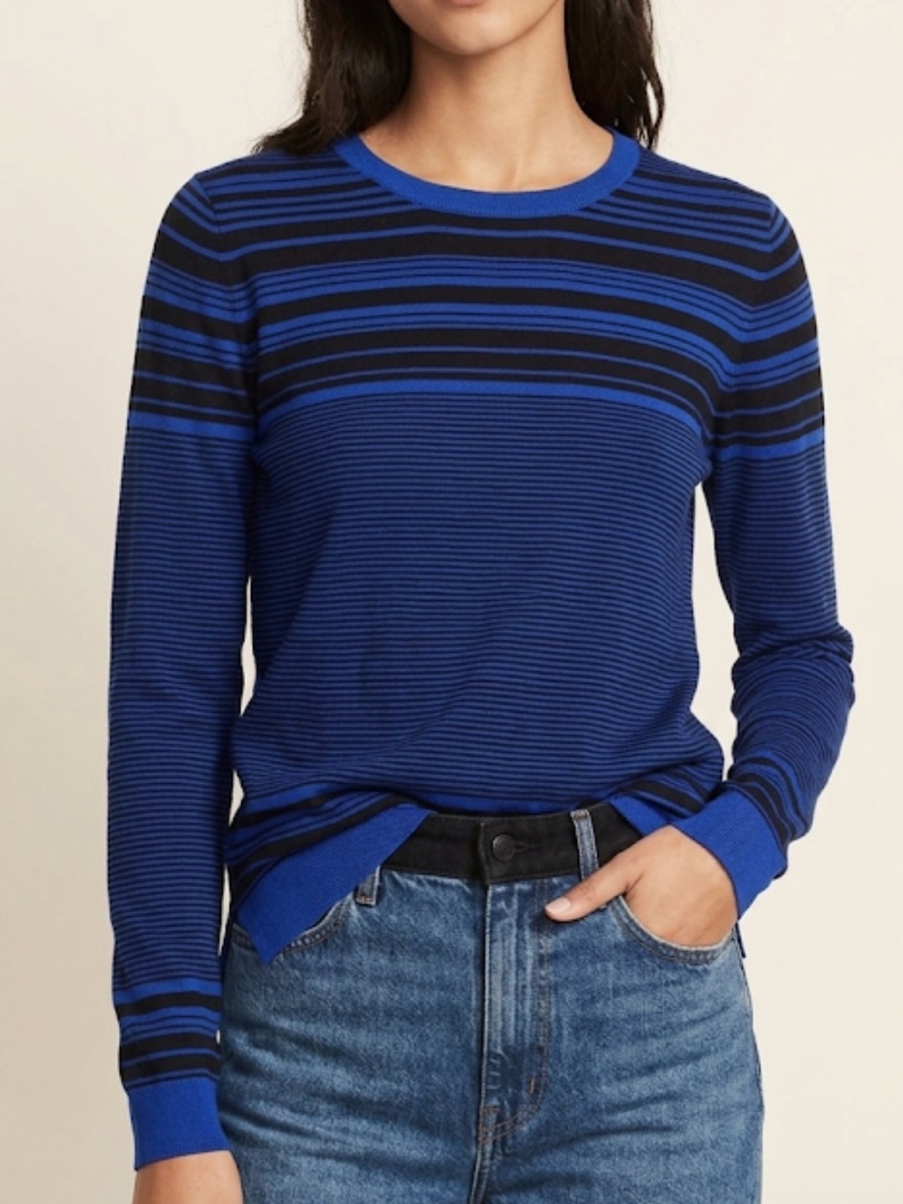 Vince. Royal Blue Cotton Striped Lightweight Sweater